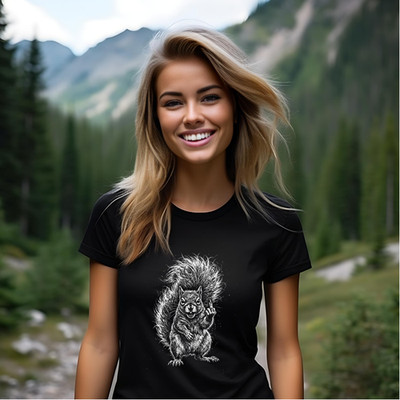 T-Shirt Damen Squirrel Funnny Rude Eichhörnchen Shirt Print Baumwolle Gr.S - 3XL