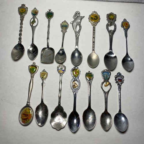 Vintage Souvenir Spoon Lot 15 Caribbean Travel Collectible Spoons Aruba Puerto