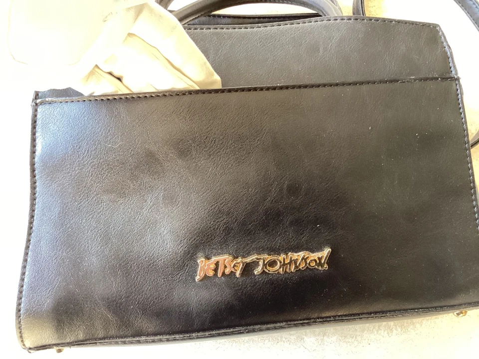 Bolso Bandolera Betsey Johnson Negro Cartera Guepardo Lazo Acento Bolso de Hombro Cartera Foto 4 de 4