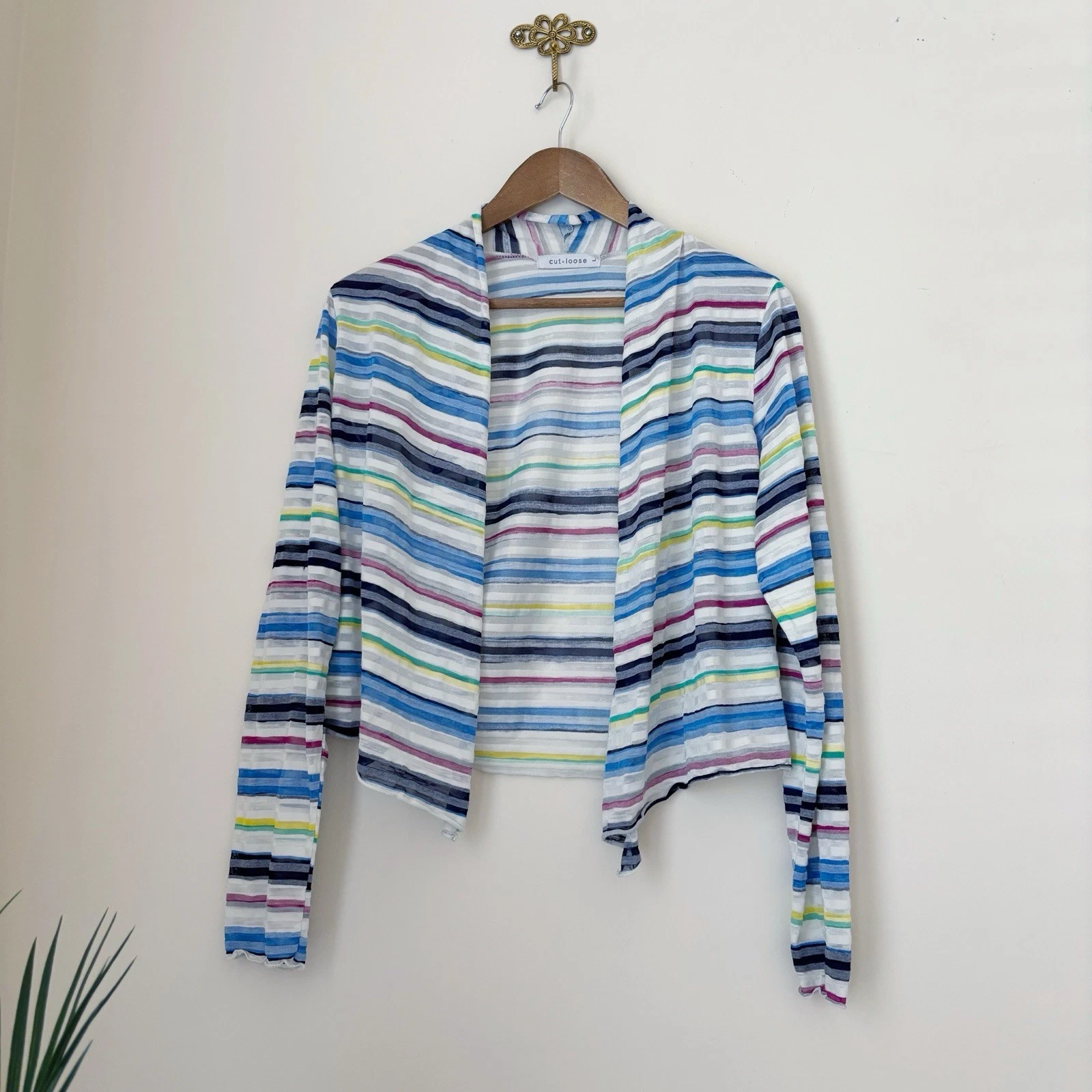 Cut Loose Striped Open Front Cardigan Layering Top Large Coastal Grandma