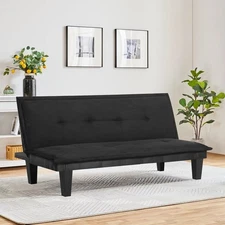 Convertible Futon Sofa Bed W/ Adjustable Backrest Sleeper Black Faux Suede