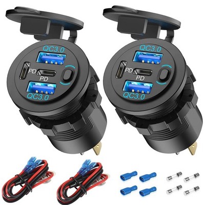 2 Pack 12V USB Outlet 4 Port Car Charger, 78W Super Fast Dual pack of two 