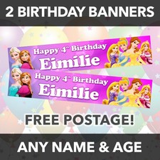 2 x Personalised Princess2 Theme Party Birthday Banners - any name/age