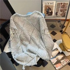Pull Femme Pailleté En Tricot Avec Échancrure Col Ras Du Cou Manches Longues