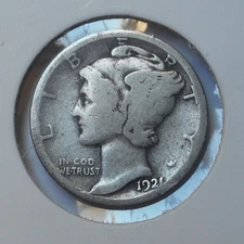 1921-d . Mercury Dime . G . Good . 90% Silver . Simi-Key
