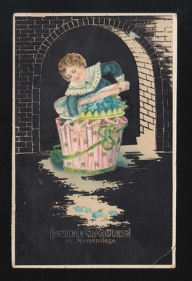 Happy Name Day, Child Unwraps Presents, Heimertingen 7/14/1908