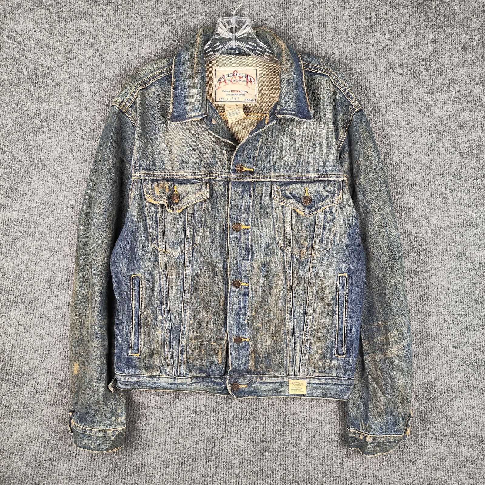 Abercrombie & Fitch Jacket Mens XL Blue Denim Bomber Distressed Faded Workwear
