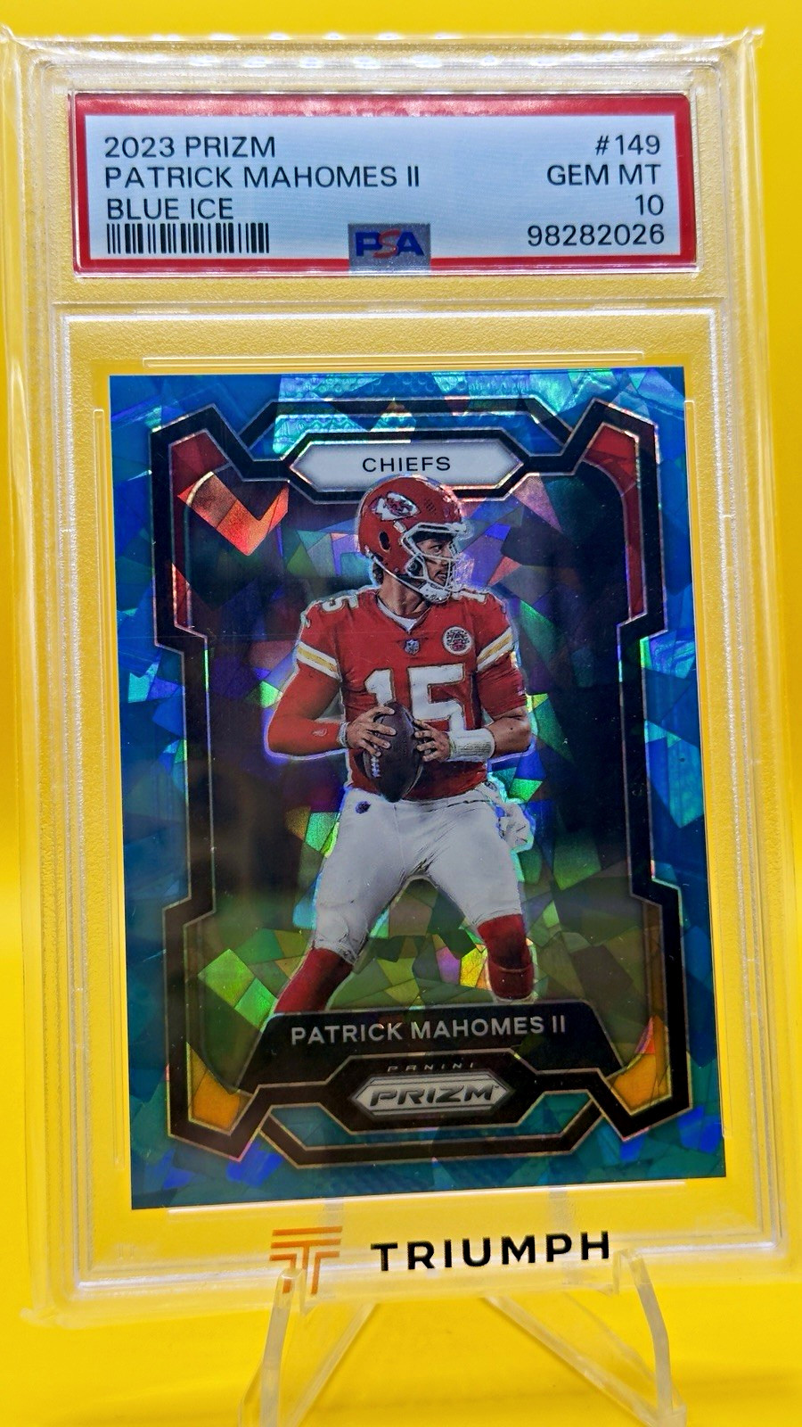 2023 Panini Prizm Patrick Mahomes II #149 Blue Ice /89 PSA 10 