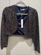 3/4 Sleeve Open Front Elegant Retro Party Cropped Cardigan Jacket Size M