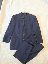 VTG HART SCHAFFNER MARX 2PC SUIT NAVY WOOL SILVER HSM CROWN BUTTON 44S USA MADE