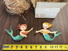 Vintage Made in Japan Mermaid Wall Plaques Hangs Decor - 2 with original box