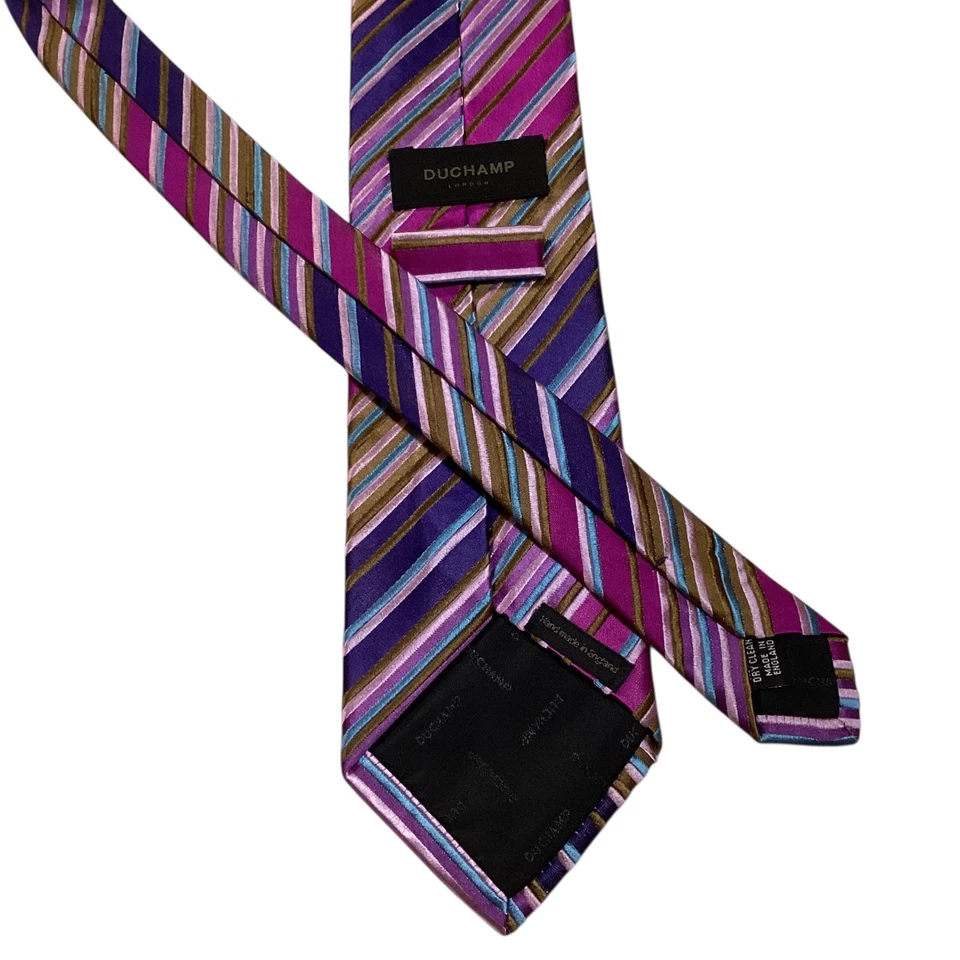 Corbata de hombre DUCHAMP 100 % seda 58 1/2" INGLATERRA lujo a rayas multicolor usada en excelente estado Foto 3 de 3