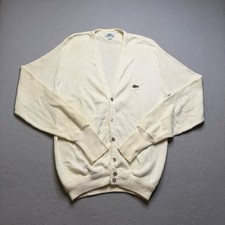 Lacoste Cardigan Mens L Cream Vintage 80s Cotton Knit Button Up Made in USA