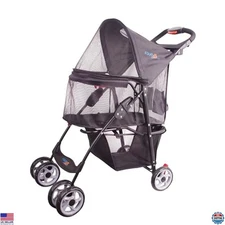 Deluxe Full-Window Pet Stroller for Cats & Dogs on 4 Wheels with Storage & Cup