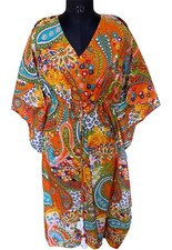Indian Orange Paisley Print Kaftan Cotton Maxi Women Nightwear Caftan Dress Robe