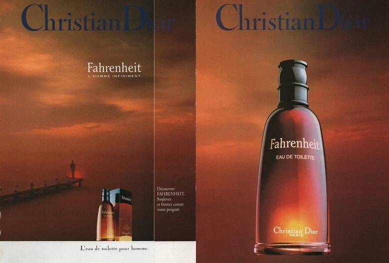 Publicité papier Parfum. Perfume ad. Dior Fahrenheit 1993 recto verso bande parf