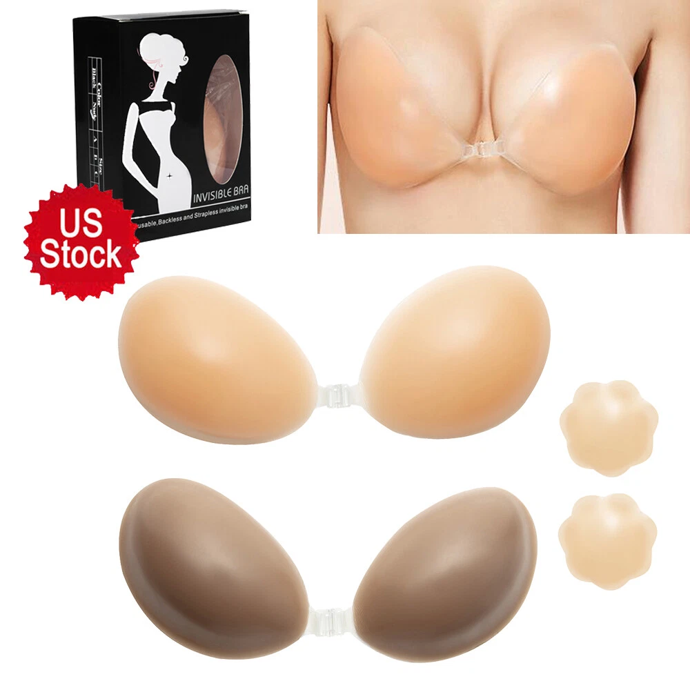 Silicone Strapless Invisible Bra Gel Backless Self-adhesive Push Up  Reusable USA