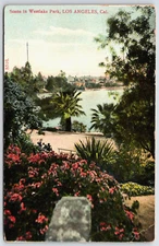 Antique Postcard  - Scene in West lake Park - Los Angeles CA