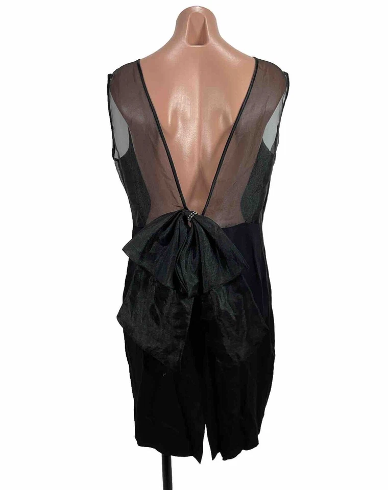 Vestido De Laru LBD Gótico Estrás 14 Transparente Bajo Espalda Lazo Baile de graduación Vamp De Colección Años 90 Foto 2 de 4