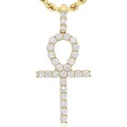 18K Gold Yellow White Over Silver CZ Ankh Cross Pendant 2"
