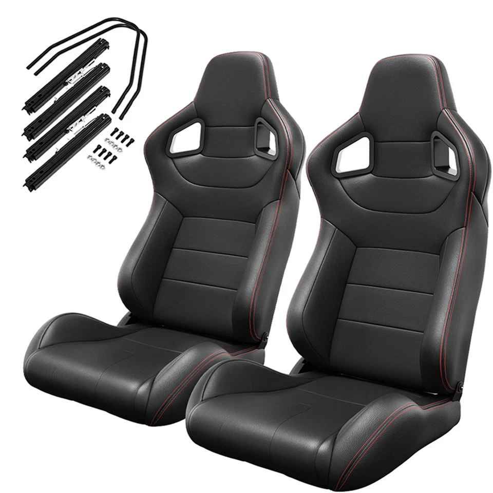 2PCS Universal Racing Bucket Seats with Dual Sliders, PVC Leather for Chevrolet Foto 4 de 4