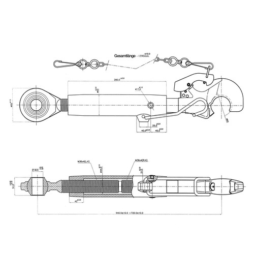 Traktor Oberlenker Kat 3/3 III / III 36x4 Oberlenkerkugel Fanghaken 280 mm grün - Bild 7 von 7