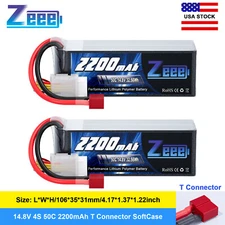 2x Zeee 14.8V 50C 4S LiPo Battery 2200mAh T Plug for RC Car Boat Truck Drone 