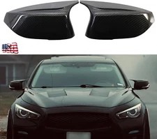 Rear Carbon Fiber M3 Style Side Mirror Cover Cap For 2014-21 Infiniti Q50 Q60