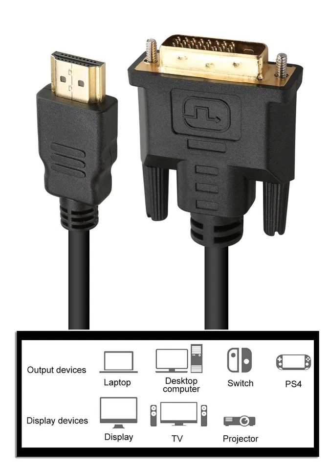 HDMI to DVI-D Male Adapter Cable For HDTV PS3 XBOX 360 TV LCD LED Gold Plated AU - Image 4 of 4