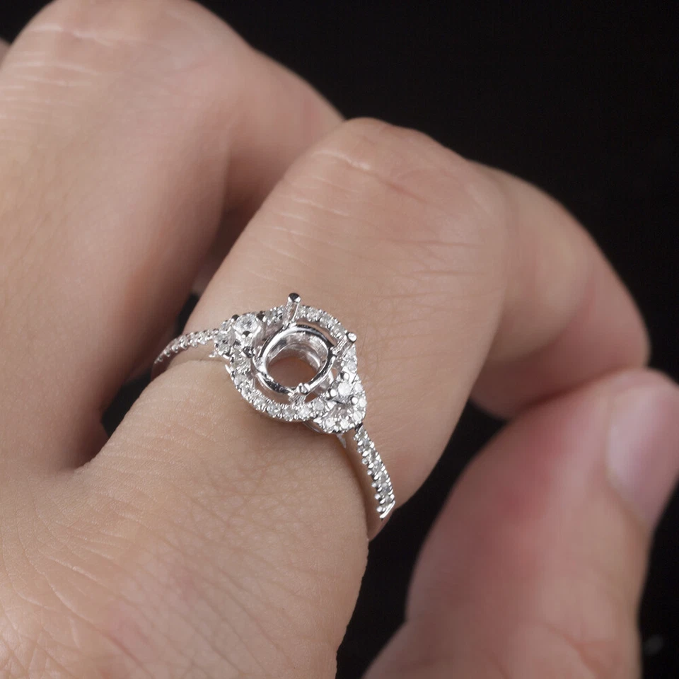 7x5mm Oval Cut Genuine Diamond Engagement Wedding Ring 10k White Gold Semi Mount - Image 3 of 4