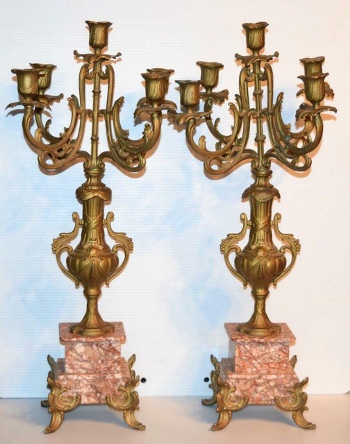 Antique Marble Bronze Candle Holders eBay