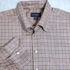 SCOTT BARBER MENS SHIRT XL GLEN PLAID TAN PURPLE COTTON BEAUTIFUL 54"CHEST 