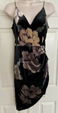 Windsor Black Velvet Floral Spaghetti Strap Asymmetric Whimsigoth Mini Dress  S