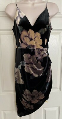Windsor Black Velvet Floral Spaghetti Strap Asymmetric Whimsigoth Mini Dress  S | eBay