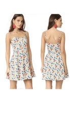 Alice + Olivia Nella Button Cotton Fit & Flare Bird Print White Dress 6 PreOwned