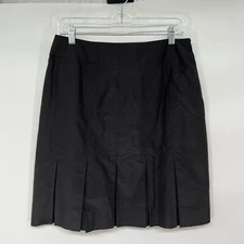 Carlisle Silk Blend A-Line Mini Skirt Womens Sz 10 Black Pleated Hem Side Zipper