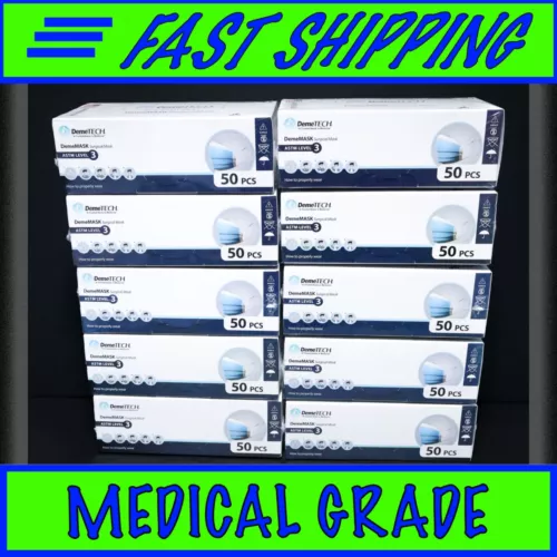 Face Masks Disposable Medical 500 (10 boxes of 50 masks) ASTM 3 Loop MADE IN USA
