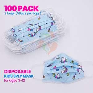 [100 PACK] SEALED Kids Disposable Face Mask 3 Ply Non-Medical Child-BLUE UNICORN | eBay