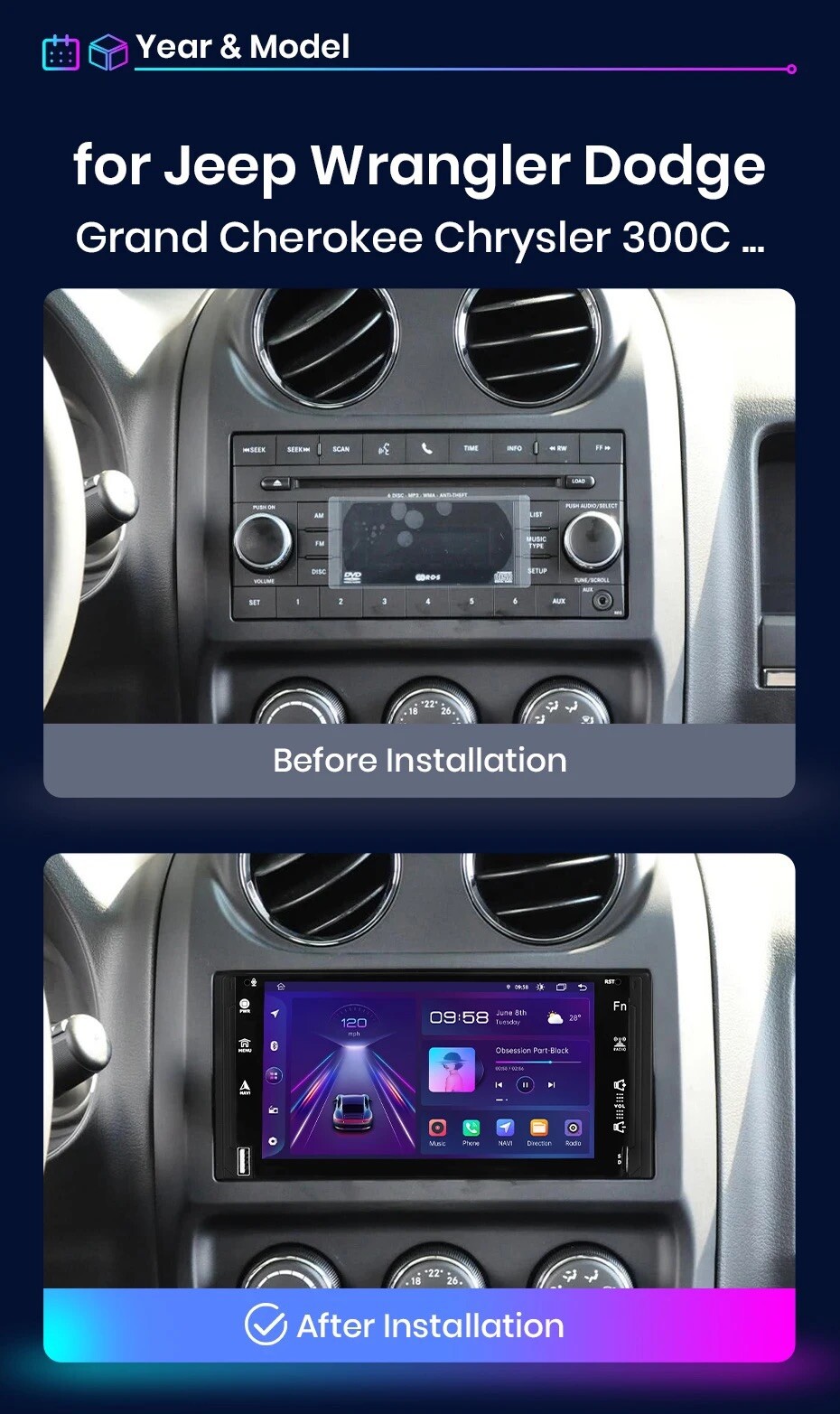 Autoradio Android Auto Jeep Grand Cherokee Écran Tactil Carplay DODGE Navigatore GPS 32GB