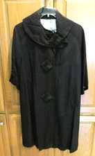  VTG HANDMADE Black Crepe Coat- Amazing Details LG BUTTON DETAIL