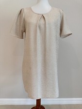 Anthropologie Every ivory cream gold metallic textured shift dress Sz M