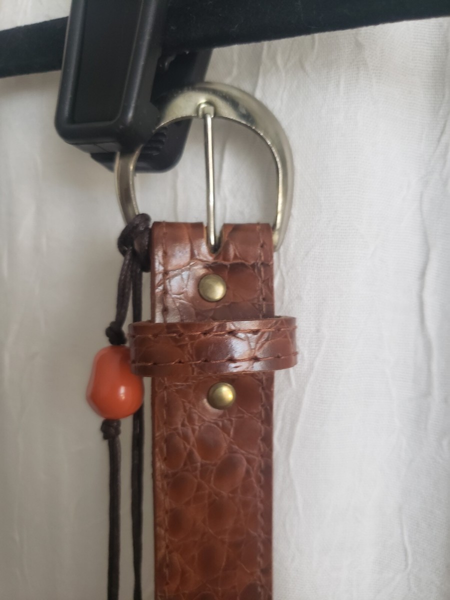 Faux Leather Pebbled Belt Size 16 Brown Beaded Accent Cord  display picture 3