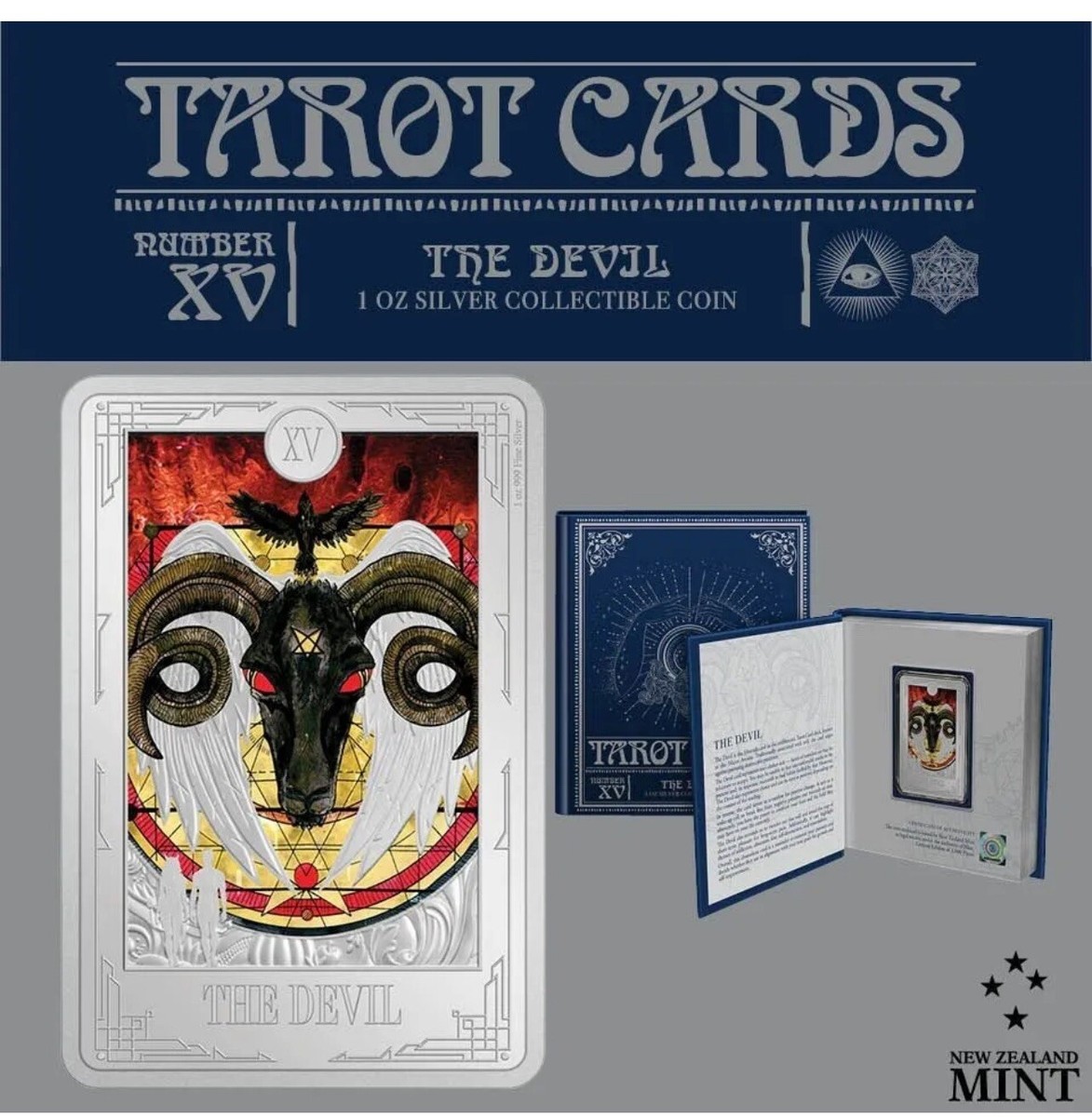 未開封　未使用品　激レア　付属品付き　the telluric tarot Niue 2024 Tarot Cards The Devil 1 oz Silver Proof Coin Mintage