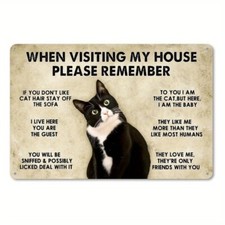 Gift for Cat Lovers Funny Tuxedo Cat Rules Metal Signs Cat Signs Wall Door Decor