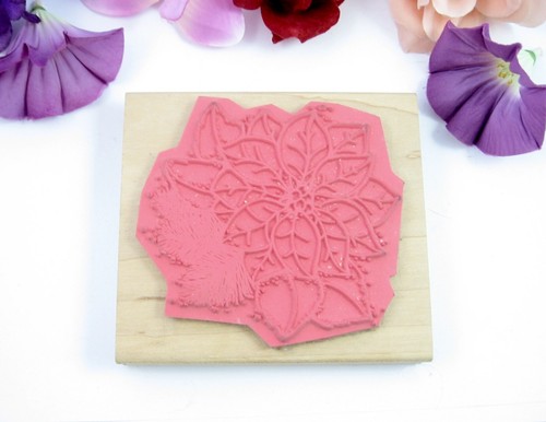 JRL Design POINSETTIA & PINE Branch R 141 Rubber Stamp Christmas LARGE 4 1/2" - Picture 2 of 7