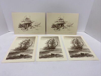 5 Vintage Deep Sea Ship Prints Morgan At Sea Retired Empress 9 x6  Approx