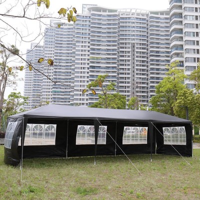 Large Outdoor Party Tent 10x30ft Black Waterproof Canopy Gazebo + 8 Walls