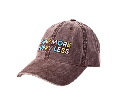 Time & Tru Women s CAMP MORE WORRY LESS Baseball Cap Cotton Hat   Brown