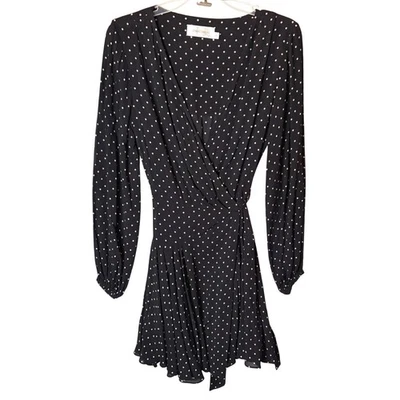 Zimmermann Stranded Polka Dot Wrap Mini Dress Womens 0 Black White Romantic