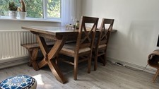 Mango Wood Extending 170-210cm Dining Table with 2 Wood Dining Chairs And Bench